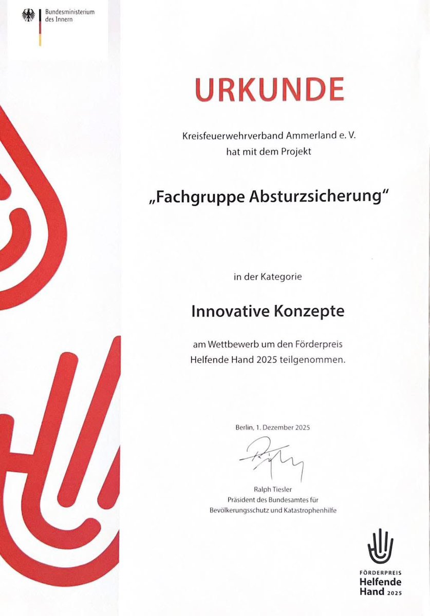 🚒🧗‍♂️ Bundesweite Auszeichnung für die Fachgruppe Absturzsicherung 🏅