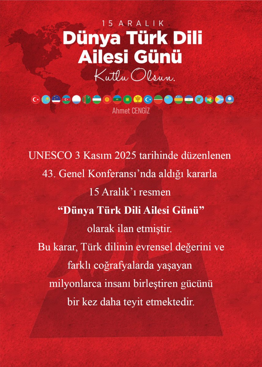 15 Aralık Dünya Türk Dili Ailesi Günü Kutlu Olsun. #DünyaTürkDiliAilesiGünü