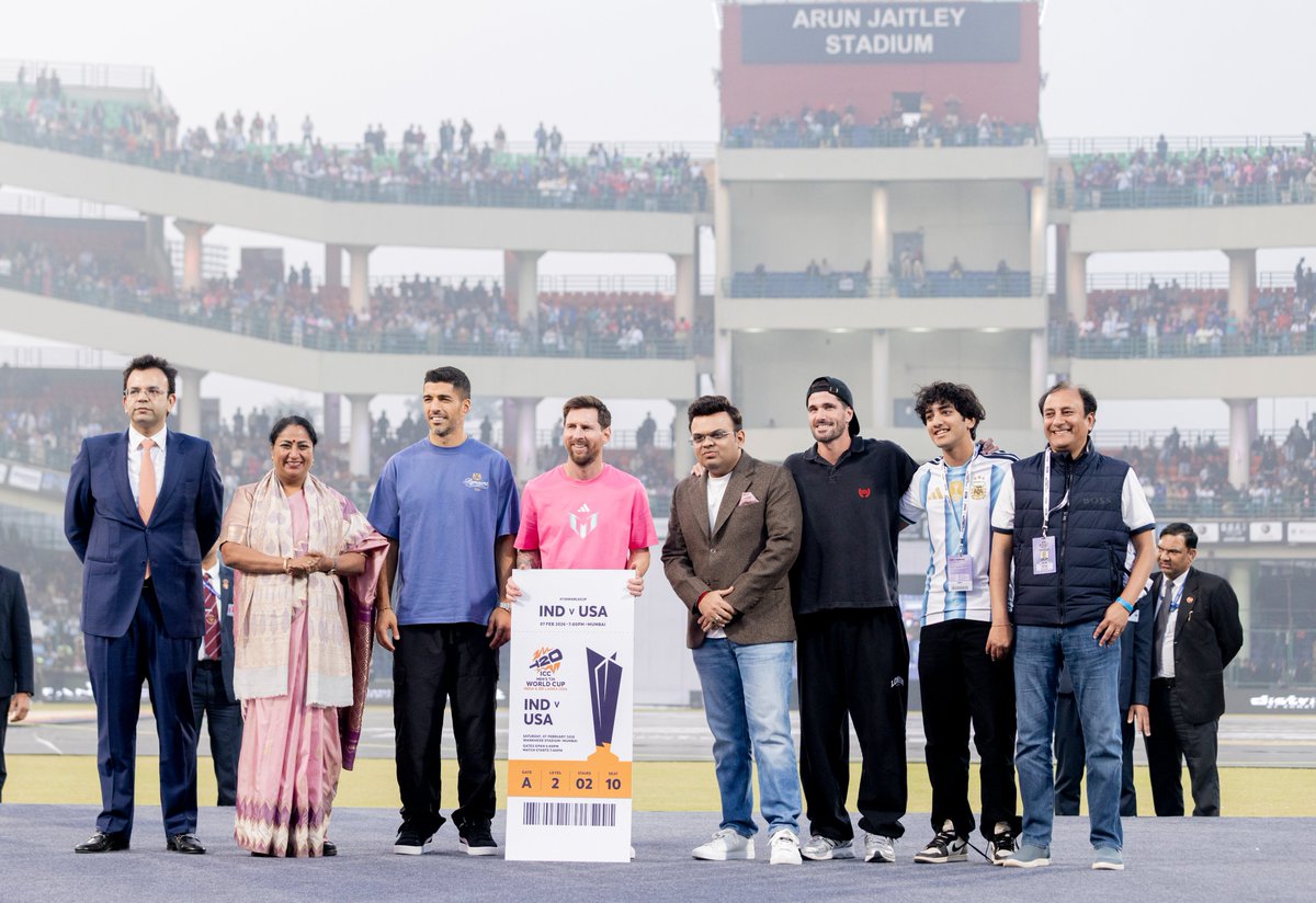 ICC's tweet image. The hottest ticket in town - the ICC Men’s @T20WorldCup starting Feb 7, 2026! Have you got yours yet?

Football superstars Leo Messi, Luis Suarez and Rodrigo de Paul met ICC chairman Jay Shah at the Arun Jaitley stadium in Delhi.