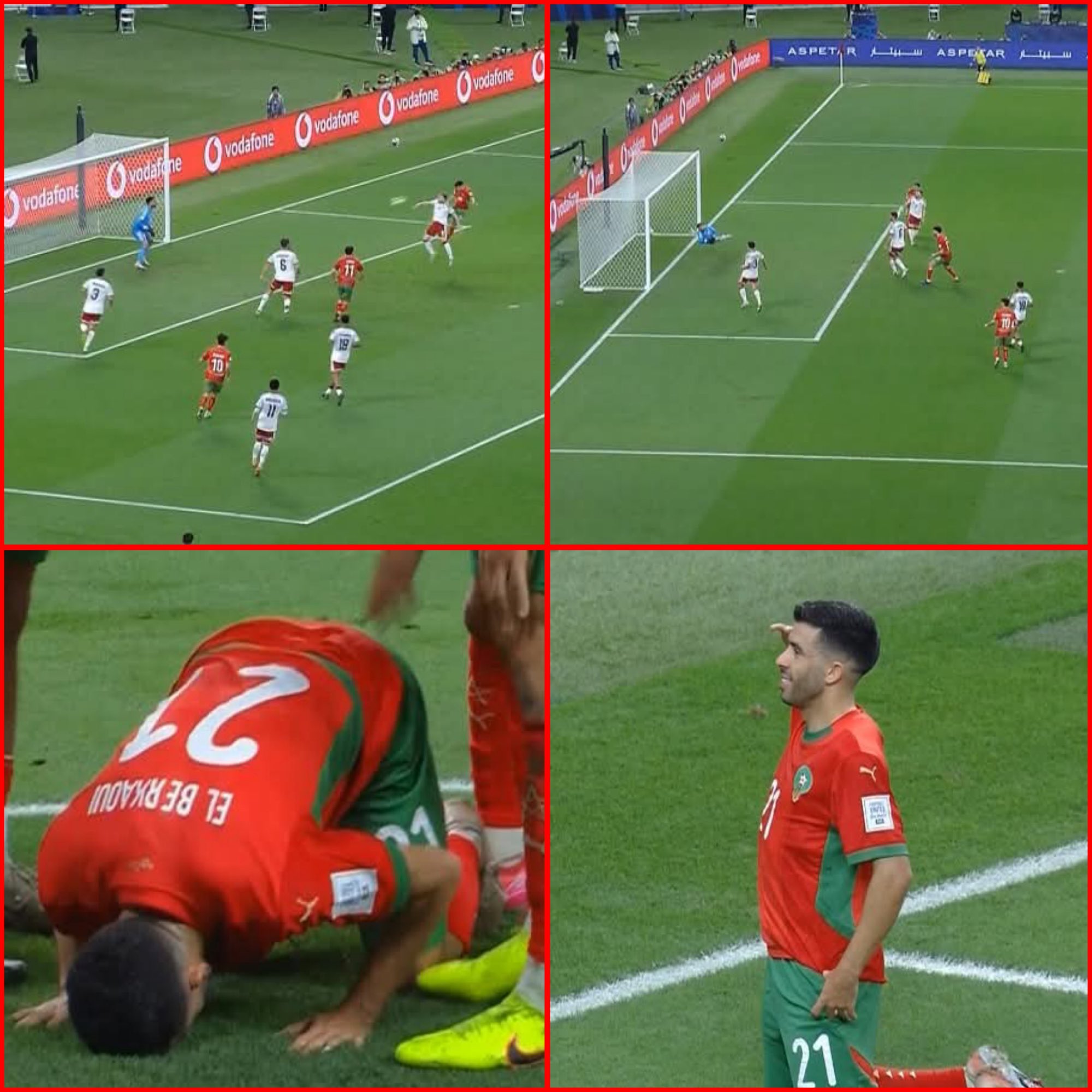 البركاوي يحلق فوق الجميع. لقطات من هدف منتخب المغرب الأول في شباك الإمارات بنصف نهائي كأس العرب عن طريق كريم البركاوي 