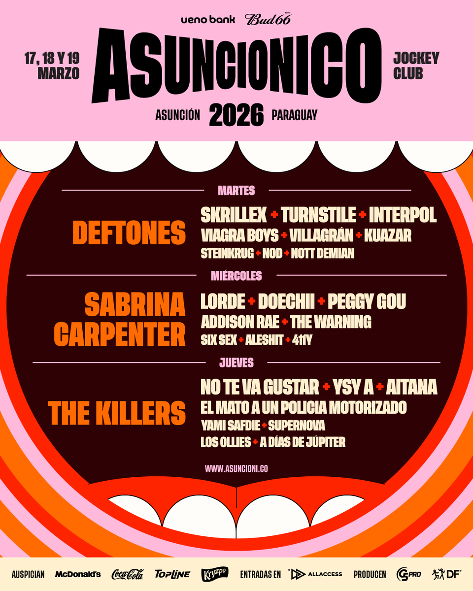 Asuncionico_'s tweet image. 🔊𝗔𝗛𝗢𝗥𝗔 𝗦𝗜, HABEMUS LINE UP POR DÍA👊💥 Sumate a esta nueva edición de #ASUNCIONICO2026, 3 días de MUCHO TODO‼️

⚠️𝐄𝐧𝐭𝐫𝐚𝐝𝐚𝐬 𝐞𝐧 𝐕𝐄𝐍𝐓𝐀 𝐃𝐄𝐒𝐃𝐄 𝐥𝐚𝐬  𝟏𝟑 𝐡𝐫𝐬 en @allaccesspy web allaccess.com.py/event/asuncion…

📍 Jockey Club
📆 17, 18 y 19/Marzo 
#uenobank