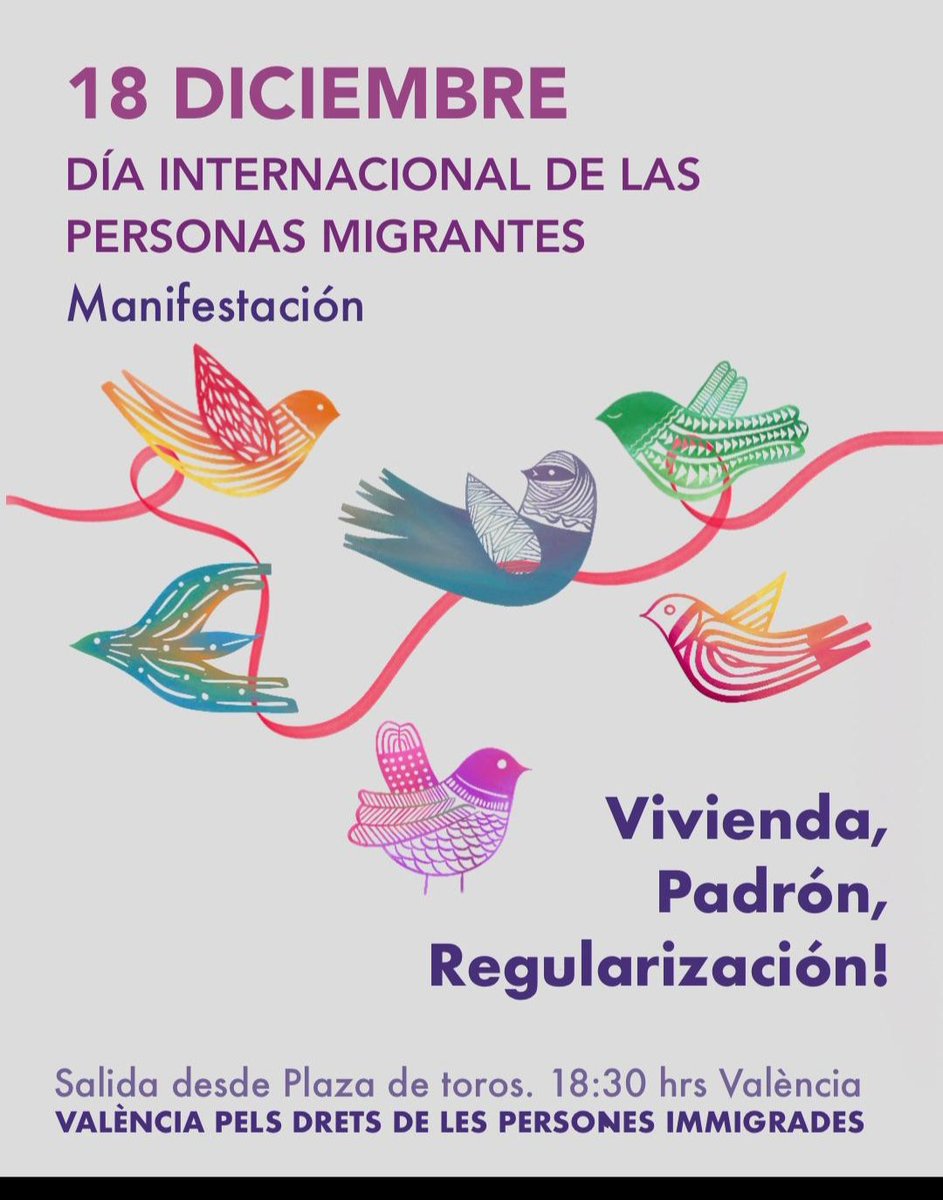 Ahí estaremos!!!
Vivienda
Padrón
Regularización
#18D #DiaInternacionalDeLasPersonasMigrantes
<a href="/ValenciaCaritas/">Valencia Cáritas</a>
