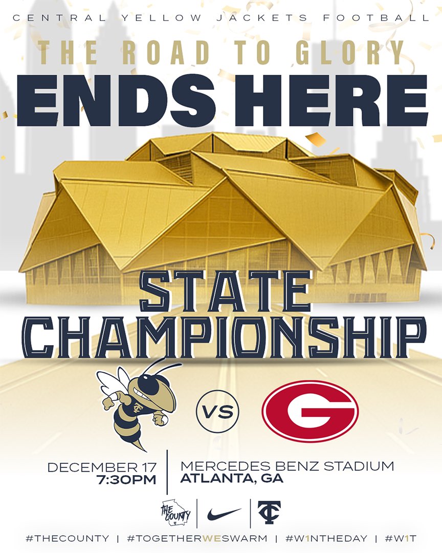 tcchsyjfootball's tweet image. It’s Championship Game Week! This Wednesday night, we’ll meet the Gainesville Red Elephants at Mercedes Benz Stadium to play for a State Title. Kickoff is set for 7:30pm. Come early, stay late and BRING THE JUICE!

#TheCounty #TogetherWeSwarm #W1NTHEDAY #W1T