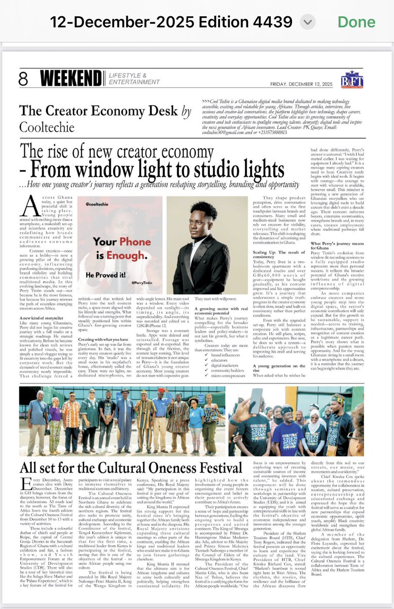 CoolTechiex's tweet photo. Every Friday on @bftghana, @cooltechiex brings you exclusive stories about our Creator Economy dubbed ‘The Creator Economy Desk’ where we spotlight our fellow creators shaping narratives and culture across our digital landscape. Here is our latest story over the weekend ICYMI👇🏾 https://t.co/tDCxN8ujRT