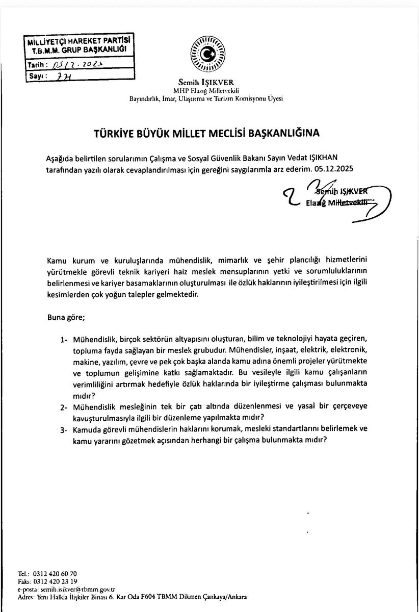 Kamu mühendisleri ile ilgili soru önergesi vererek <a href="/kaMUhendisleri/">Kamu Mühendisleri Platformu</a> ne destek olan Sn. Semih IŞIKVER' e(<a href="/KverSemih/">Semih Işıkver</a>) teşekkürler.
#GüçlüMühendisGüçlüTürkiye 🇹🇷 
#MühendislikMeslekKanunu
<a href="/RTErdogan/">Recep Tayyip Erdoğan</a> <a href="/isikhanvedat/">Prof. Dr. Vedat Işıkhan</a> <a href="/dbdevletbahceli/">Devlet Bahçeli</a> <a href="/ifarukaksu/">İsmail Faruk Aksu</a> <a href="/celal_adan/">Celal ADAN</a> <a href="/UlviYonter/">Dr.İzzet Ulvi YÖNTER</a> <a href="/abdurrahmanbask/">Abdurrahman Başkan 🇹🇷</a>