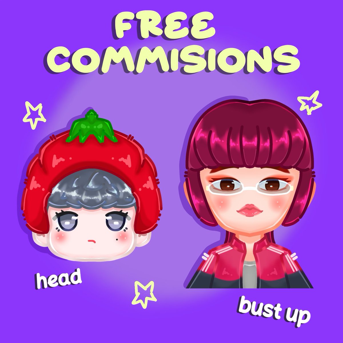 Free GA 

Happy 2k 🪐🤍🥳
As promised,  I will do free commissions! 
5 slots are open!

• 5 slots only ( first five to reply! )
• head or bust up only ( one pose. Shown in the pic bellow )
• can request accessories 
• for personal use and for freebies only!