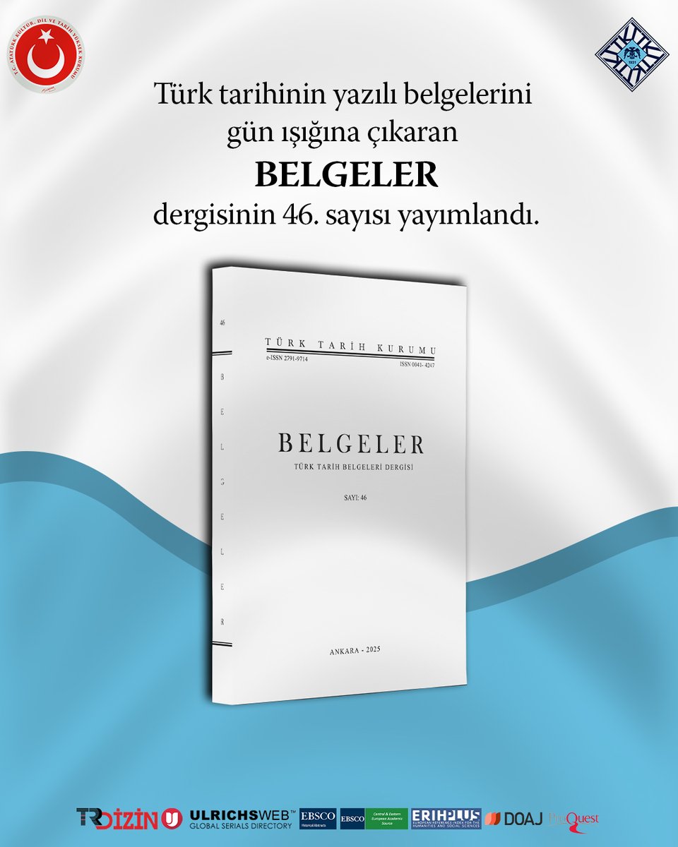 ttkgovtr's tweet photo. Türk tarihinin yazılı belgelerini gün ışığına çıkaran Belgeler dergisinin 46. sayısı yayımlandı!
Son sayısı da dâhil olmak üzere #Belgeler dergisinin tüm sayılarına erişmek için: https://t.co/QmdxBrrugx #TTKyayınları https://t.co/ow4zTDA8jx