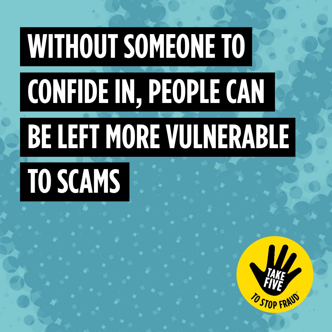 ‘Tis the season to check in on your loved ones🎄 

Without someone to confide in, people can feel isolated and be more vulnerable to #scams. 

Let’s #TakeFive to protect each other and #StopChallengeProtect this Christmas.