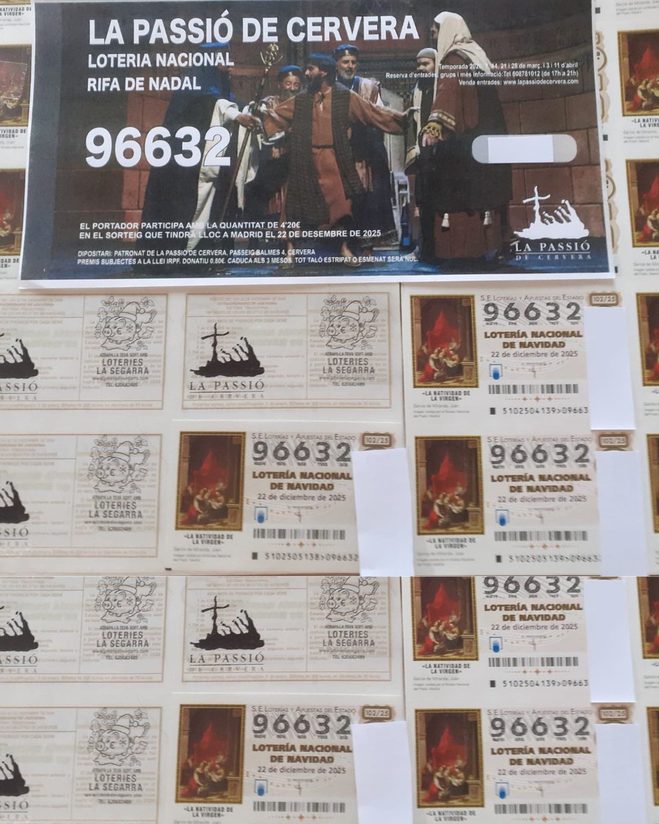 passiodecervera's tweet image. Tenim Loteria de Nadal! 🍀
Aquest any juguem amb el 96632 ✨

👉 Podeu comprar participacions i també dècims amb el logo de La Passió 
Gràcies a tots els establiments que col·laboren en la venda 📸

No et quedis sense el teu número i comparteix sort, comparteix La Passió! 🍀