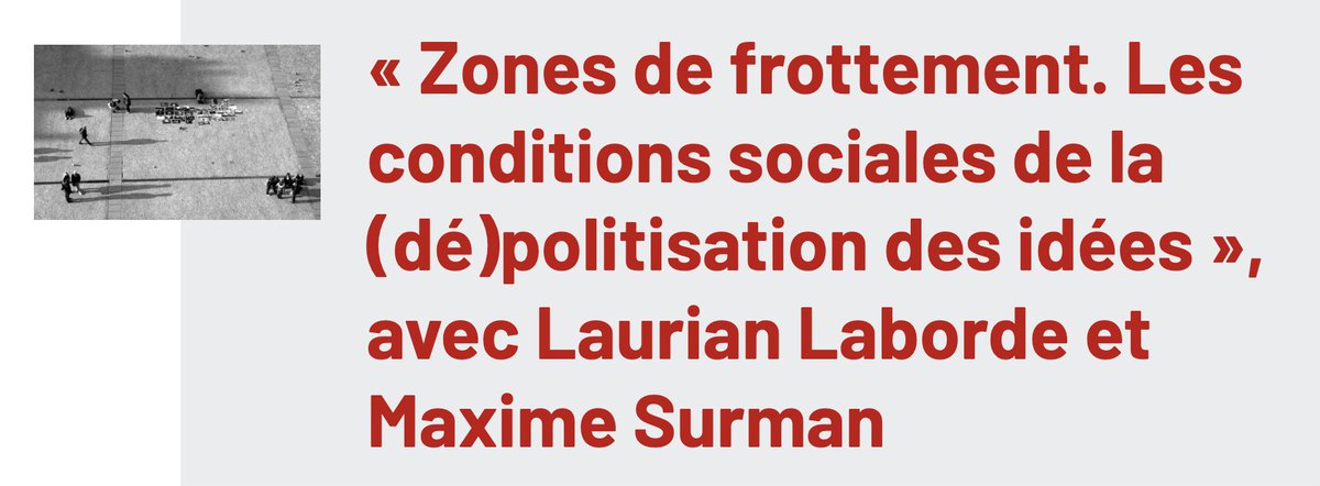 Zones de frottement. Les conditions sociales de la (dé)politisation des idées »

Séminaire « Étudier les idées politiques au présent (EIPP) » de l'<a href="/umrTriangle/">Triangle - UMR 5206</a> le 18 décembre 2025 à Lyon de 14h à 16h avec Laurian Laborde et Maxime Surman

En savoir plus : triangle.ens-lyon.fr/spip.php?artic…