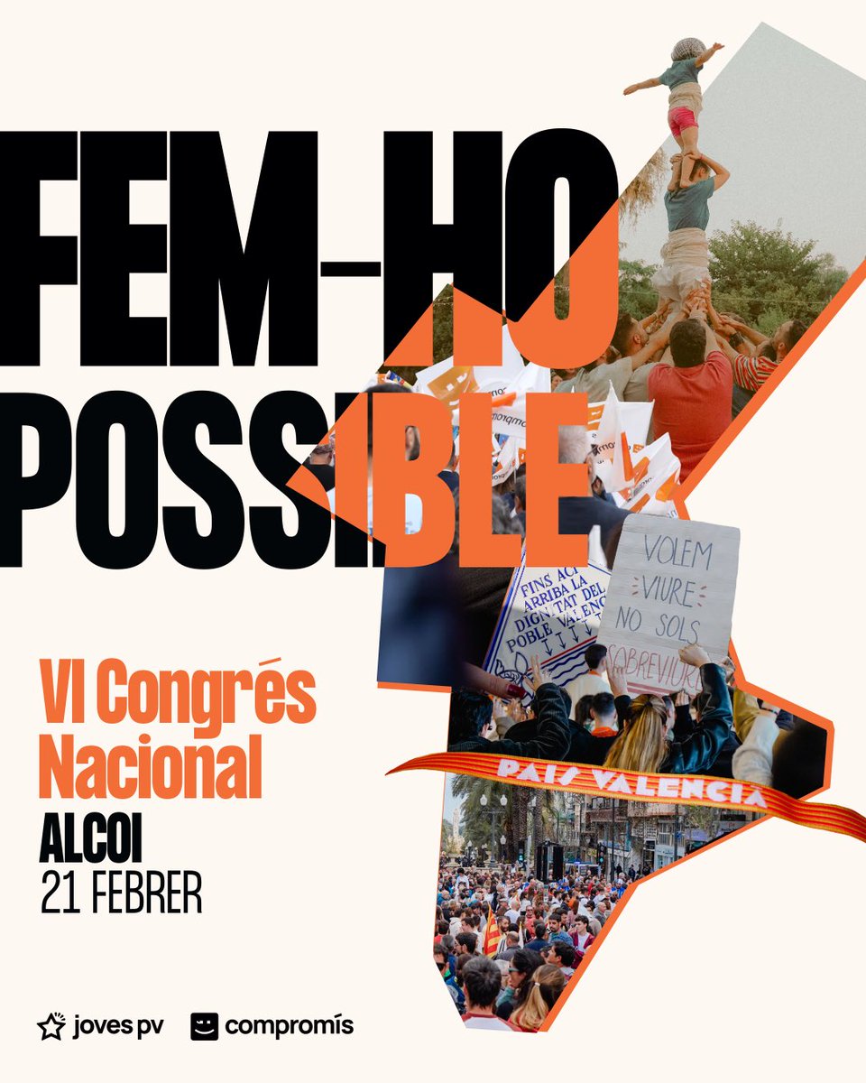 ✊🏽 VI Congrés Nacional - Fem-ho possible!

🟠 El 21 de febrer de 2026 tenim una cita a Alcoi, per organitzar-nos i fer possible un País Valencià millor.