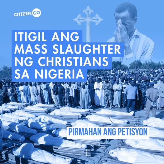 CitizenGO_PH's tweet photo. Tapusin ang Malawakang Pagpatay sa mga Kristiyano sa Nigeria.
Sa Nigeria, libu-libong Kristiyano ang hinahabol, kinikidnap, at pinapatay dahil lang sa tapang nilang ipahayag ang pangalan ni Cristo. Buong mga baryo ang nawawala. Ang mga simbahan ay nagiging abo. https://t.co/ZdmpsftnXB