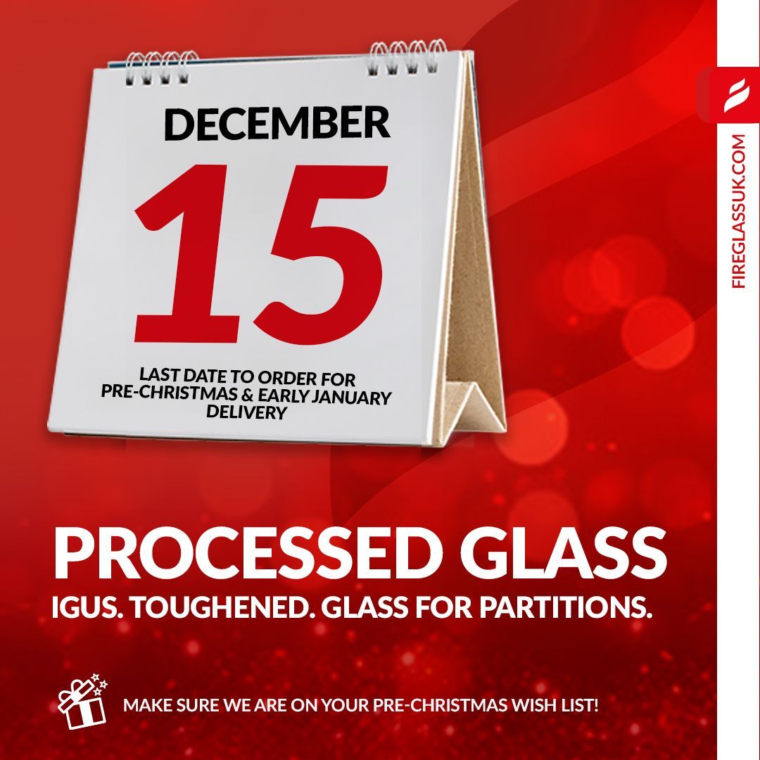 fireglassuk's tweet photo. Today is the last order date for processed glass: 15th December.
Make sure we're on your Christmas list this year!
✉️ orders@fireglassuk.com
#christmasdelivery #christmasdates #fireglass #processedglass #glassforpartitions #toughenedglass #igus #sealedunits #cnc https://t.co/sOvdVyMXJl