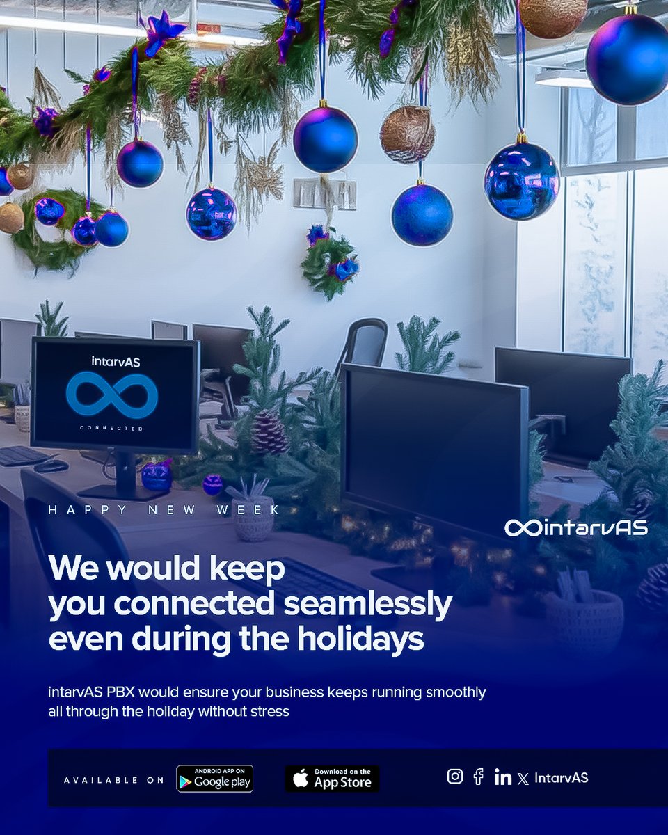 intarvas's tweet photo. happy new week, we would keep you connected seamlessly, even during the  holidays, intarvAS PBX, would ensure your business keeps running smoothly. https://t.co/2whr2pbpWU