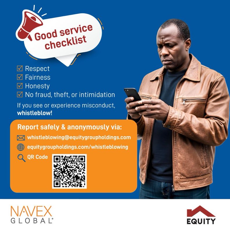 Conscious_kosh2's tweet photo. Fraud, theft, and intimidation have no place in our community. If you see or experience misconduct, report it safely and confidentially:
✅ Email: whistleblowing@equitygroupholdings.com
✅ Web: https://t.co/a1PKRW30Et
✅ Scan the QR code
#EquityBankUganda #WhistleBlow https://t.co/hnVuZLHUdz