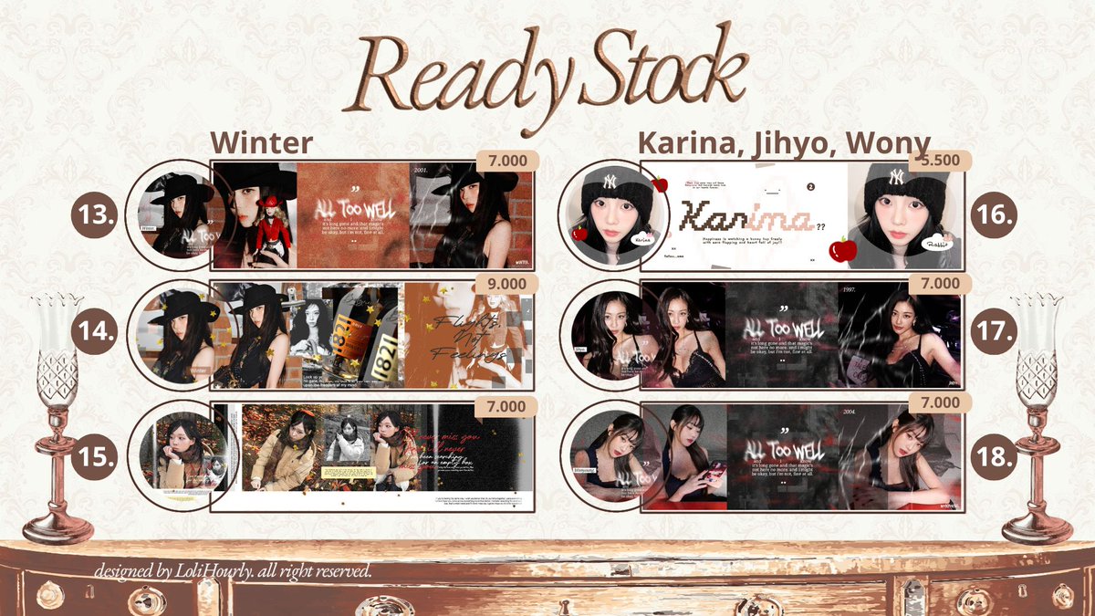 senorimta's tweet image. LAST CALL 12.12 🥳🥳🥳

🏷 : DISKON 30% OFF
📅 : Last, today 15 December
📝 : catalogue by req tiny.cc/KissesForLoli

Start from 5.5K aja!

Layout ready stock nya ada aespa, wonyoung, jihyo, enami asa, soobin txt, choi san, mark lee
#zonauang