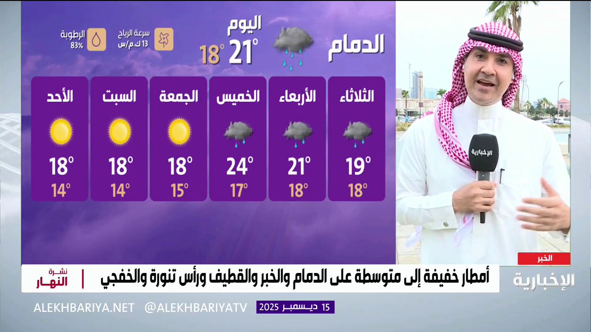 مراسل الإخبارية محمد الحمادي: لا يوجد تجمعات مياه بعد الأمطار الغزيرة التي شهدتها محافظة الخبر بسبب الأعمال الميدانية التي تقوم بها أمانة المنطقة 