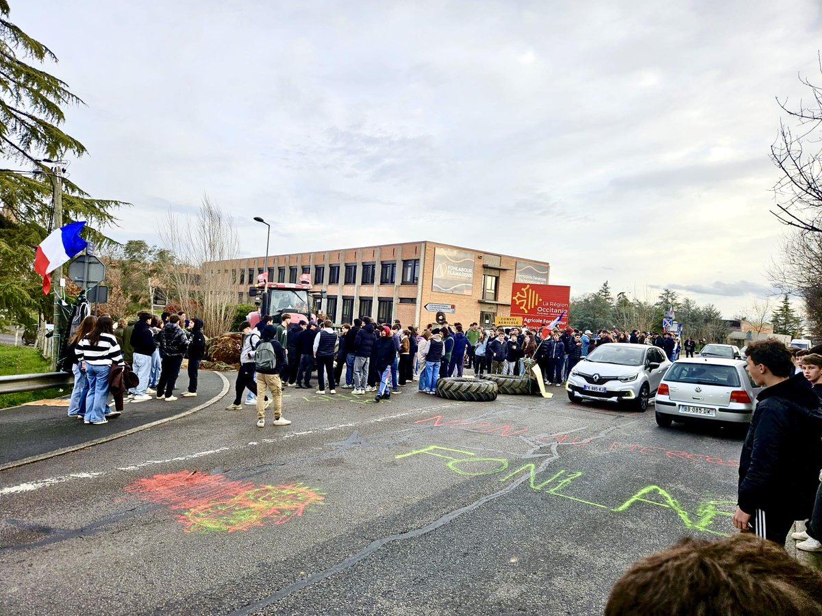 🔴 La jeunesse agricole se mobilise dans le Tarn
Les élèves du lycée agricole Fonlabour (Albi) se sont mobilisés et ont manifesté contre les abattages liés à la dermatose nodulaire contagieuse. Vous êtes  les bienvenus pour rejoindre la mobilisation et les blocages en cours, aux