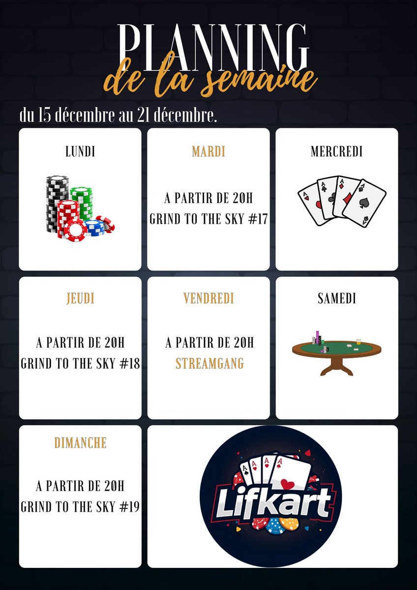 4 sessions au programme pour cette semaine d'avant Noel ! 3 sur ma chaine perso, et une sur la chaine de Winamax pour le Streamgang !