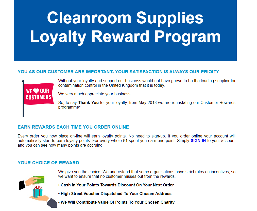 Cleanroomsupply's tweet photo. Reminder to redeem your loyalty points before the end of the year!

Choose any of these options:

💰 Cash in points towards a discount on your next order
🛍️ High street voucher dispatched to your address
🎁 Contribute towards a charity of your choice.

https://t.co/wi0niT16mc https://t.co/Hj6Xla3DpJ