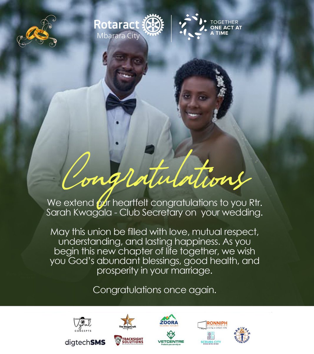 Happily ever after🎉 

We are excited  to celebrate the wedding of our dedicated Club Secretary, Rtr. Sarah Kwagala

We wish Sarah and her partner a beautiful future filled with love, respect, and lasting happiness. Congratulations from the entire <a href="/RCTMbararaCity/">Rotaract Club of Mbarara City</a> .