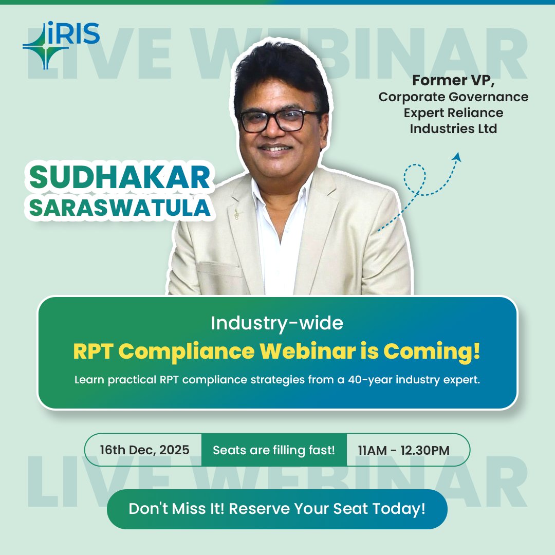 Still not registered for the RPT Compliance Webinar? 
Only a few seats left -and the event is tomorrow!

Speaker: Mr. Sudhakar Saraswatula
Date: 16th Dec, 2025
Time: 11:00 AM – 12:30 PM
Format: Live via Zoho Webinar

Register now 

 #registernow #livesession