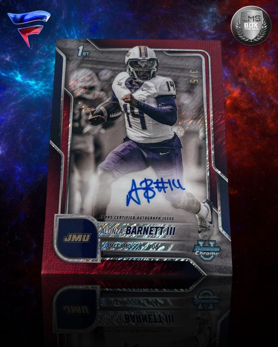BoxLms's tweet image. 🚨 MONSTER HIT ALERT! 🚨
Just pulled this Alonza Barnett III 1st Bowman Chrome AUTO /5 🔥 — ultra-rare, low-numbered ink straight from the break!

These are the hits you DON’T want to miss 👀
👉 Join our next LIVE break and chase your own monster pull!