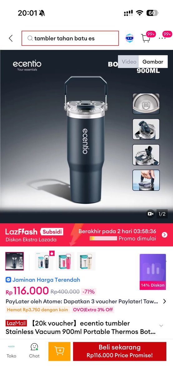 FAKHRIalauddin's tweet photo. 【20k voucher】ecentio tumbler Stainless Vacuum 900ml Portable Thermos Botol minum besar https://t.co/toe3OUwFiL https://t.co/GCuzqCyS25