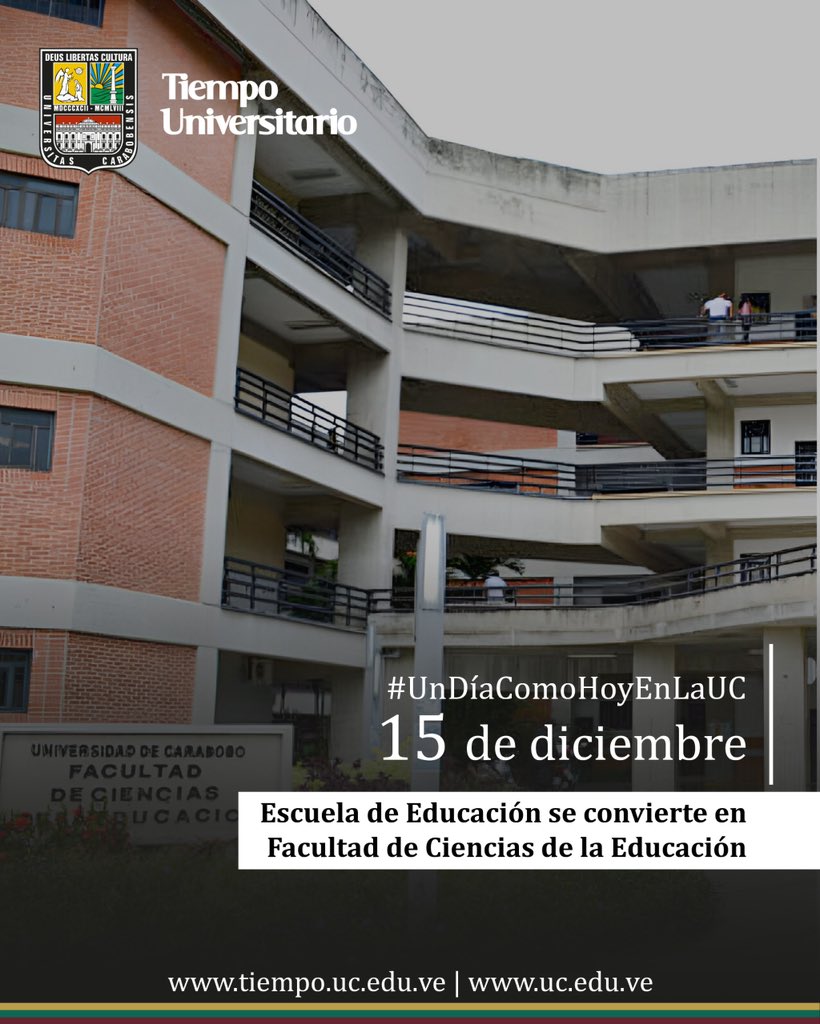 #UnDíaComoHoyEnLaUC de 1977, por disposición del Consejo Universitario de la Universidad de Carabobo, la Escuela de Educación de la UC pasa a ser Facultad de Ciencias de la Educación (Face). #UC