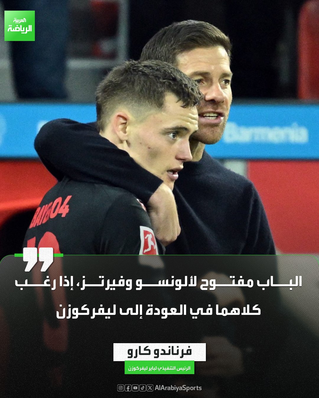 الرئيس التنفيذي لباير ليفركوزن: الباب مفتوح لألونسو وفيرتز إذا رغبا في العودة 