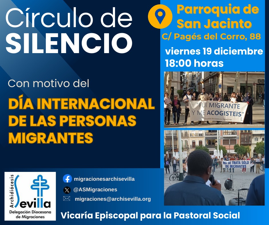 ONNAADORATRICES's tweet photo. Círculo de silencio, con motivo del Día Internacional de las personas migrantes. El viernes 19 de Diciembre, a las 18:00 horas, en la parroquia de San Jacinto (calle Pagés del Corro 88). https://t.co/2zFBO1oJ8g