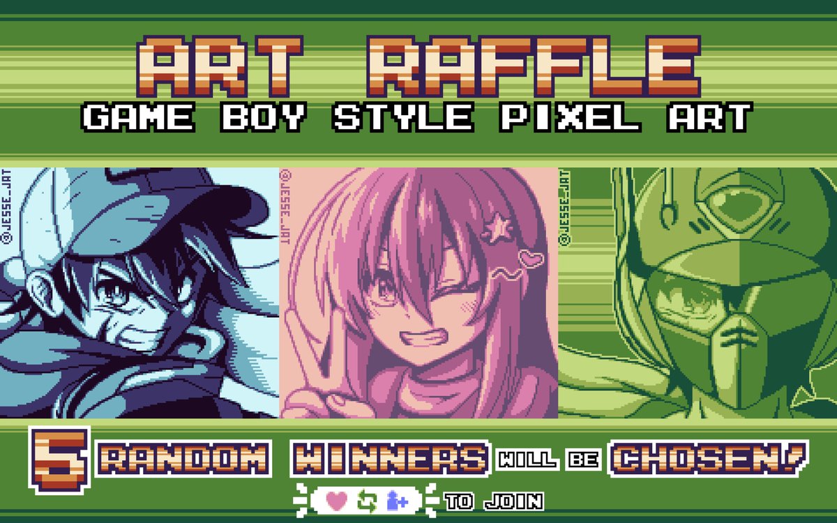 [END OF THE YEAR ART RAFFLE]
As we're reaching the end of the Year, and been doing some Game Boy Pixel Art. I will be opening a short Art Raffle of your OCs/Vtubers in Game Boy Style Pixel Art

5 winners will be chosen

Due: December 20 (GMT+8)

[Rules and Prize in the Threads]