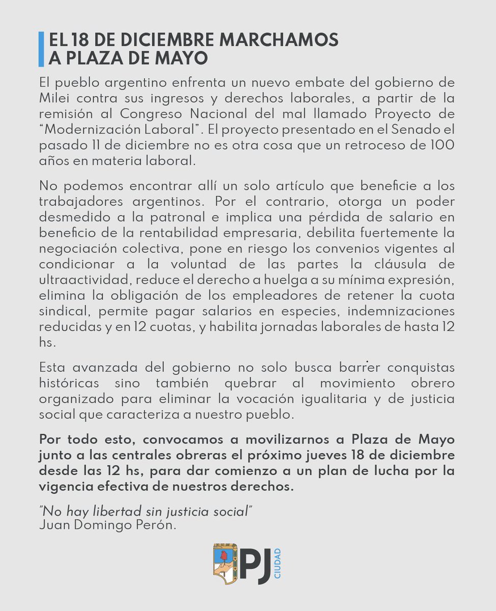 Este jueves, todos y todas a Plaza de Mayo ✌🏼🇦🇷