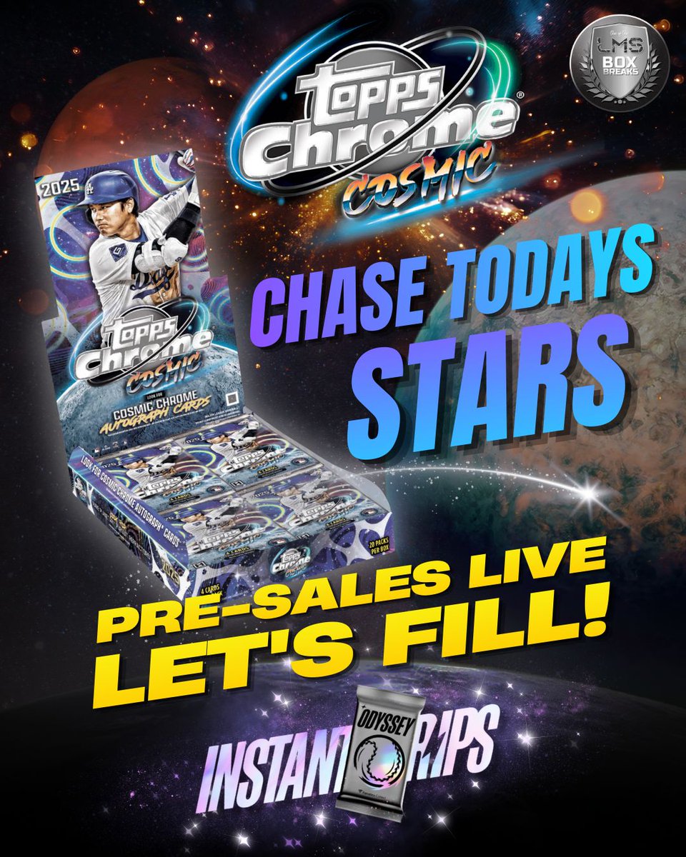 BoxLms's tweet image. 🚨 HAPPENING TODAY ON FANATICS LIVE! 🚨
🌌 Topps Chrome Cosmic is LIVE — chase today’s stars and cosmic-level hits ✨

🔥 Pre-sales are live
⚡ Instant rips
🎯 Let’s FILL THIS BREAK and rip some heat together!

👉 Jump in now on Fanatics Live before spots are gone!