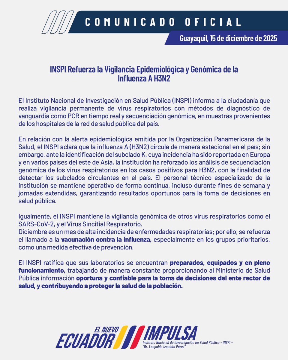 INSPI_ECUADOR's tweet image. #INSPIComunica | El INSPI realiza la vigilancia permanente de virus respiratorios con métodos de diagnóstico de vanguardia como PCR en tiempo real y secuenciación genómica ⬇️