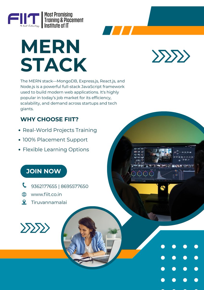 Fiit_Tvm's tweet image. 📷 Build a Future in Full-Stack Development with MERN Stack Training at FIIT!

📷 Join the next generation of developers shaping the digital world.
📷 9362177655 | 8695577650
📷 fiit.co.in

📷 Tiruvannamalai

#MERNStack #FullStackDevelopment #FIIT #ITTraining