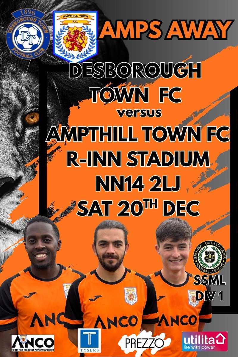 ampthillfc's tweet image. Amps are on the road this weekend with a journey into Northamptonshire to take on Desborough Town in a @SSMFLOfficial  Div 1 clash on Sat 20th December.  COYA🧡🖤🧡🖤