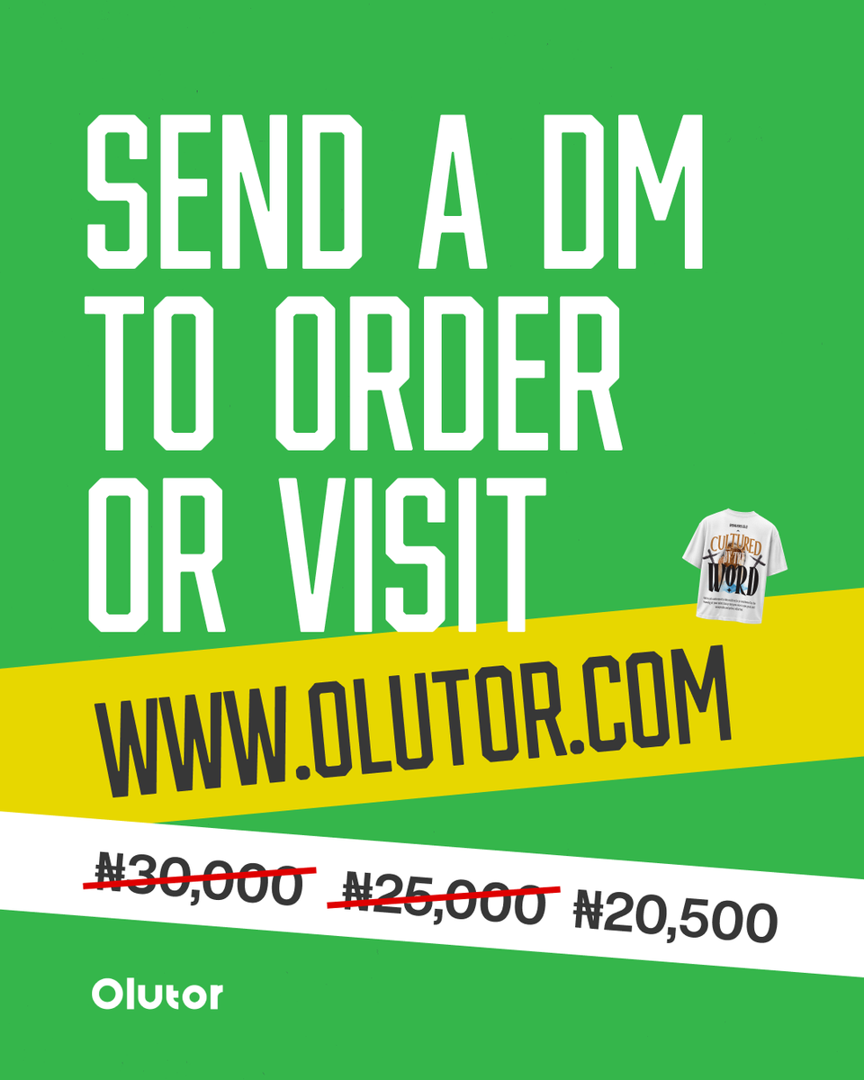 WearOlutor's tweet photo. The wait is over.🥳

CULTURED BY THE WORD tees are now ON SALE at a discounted price - 20,500 NGN 

We talked about it. Now you can wear it.

Your faith. Your statement. Limited time sale at discounted price.

Visit https://t.co/FyxgmiXxDR or send a DM to grab yours.🫵😌 https://t.co/hhHYmsjqip