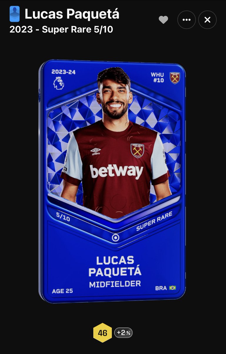 #Sorare Super Rare "Lucas Paqueta" GIVEAWAY!                                                    

I Will be giving away a Super Rare Lucas Paqueta  (Worth 60+ Euros) to one of my followers!

To Enter: Follow, Like &amp; Comment ur sorare username!      

Winner in 48-96 Hours!