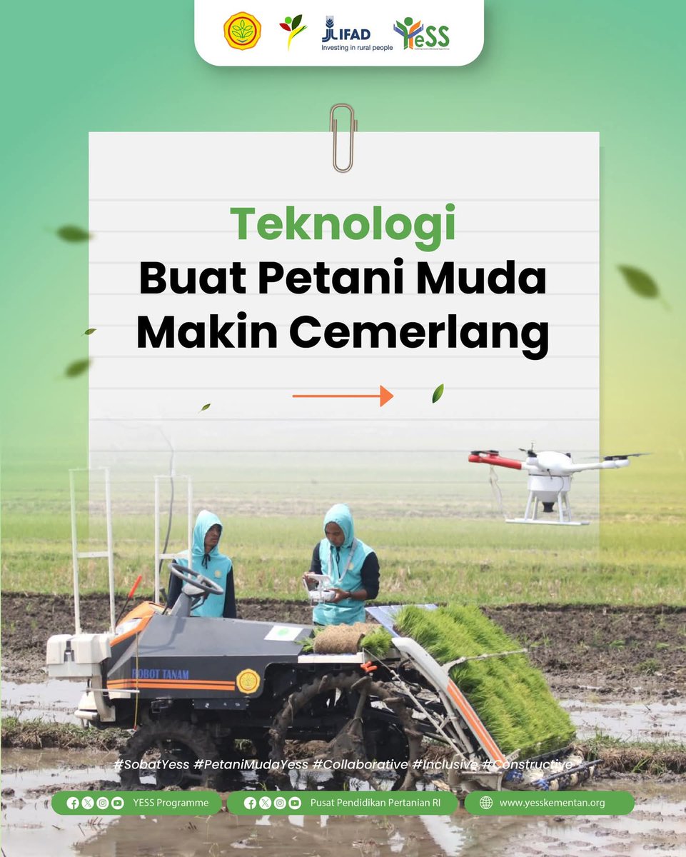 yessprogramme's tweet photo. Melalui YESS Programme, petani muda didorong tidak hanya menjadi pelaku usaha tani, tetapi juga inovator yang siap membawa pertanian Indonesia melangkah lebih maju.

#YESSProgramme #Pusdiktan #BPPSDMP #Kementan #Ifad #PetaniMudaYESS https://t.co/XhmOTVgAGp
