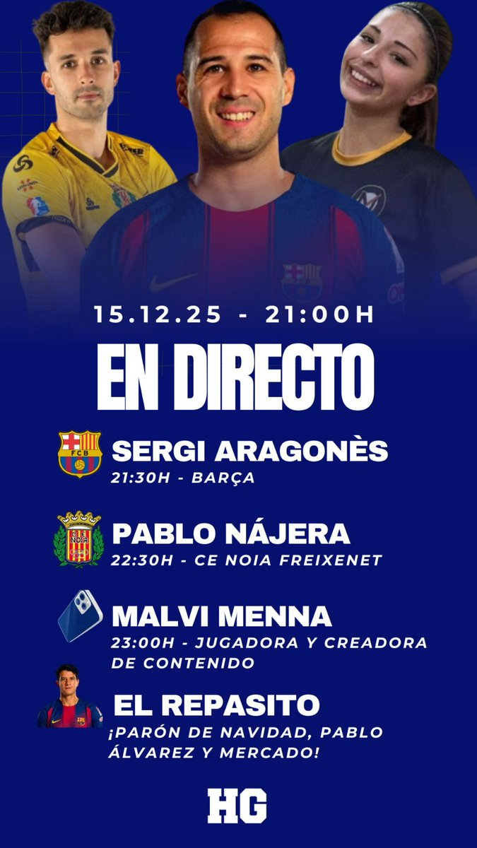 ¡DIRECTO DE HOY!

🔥Parón de Navidad, repasito y el anuncio de Pablo Álvarez

🗣️ Charlamos con <a href="/Aragonees/">Sergi Aragonès</a> (<a href="/FCBhoquei/">Barça Hoquei</a>), <a href="/pablonajera_7/">Pablo Najera</a> (<a href="/cenoia/">CE Noia Freixenet</a>) y Malvi Menna (creadora de contenido)

¡Empezamos a las 21:00h!

youtube.com/live/7Rng8SuCZ…