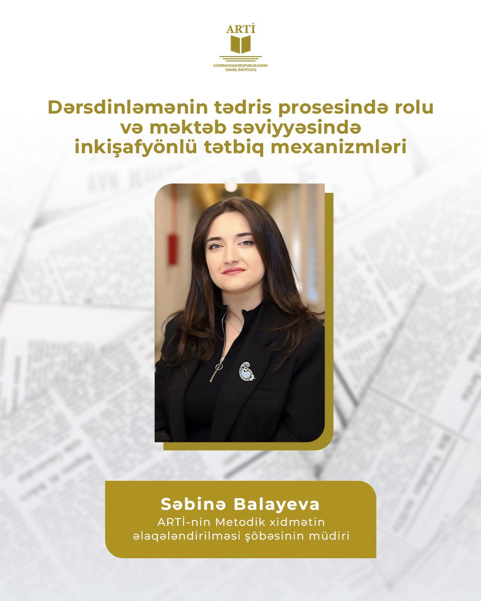 Təhsil İnstitutunun Metodik xidmətin əlaqələndirilməsi şöbəsinin müdiri Səbinə Balayevanın "Dərsdinləmənin tədris prosesində rolu və məktəb səviyyəsində inkişafyönlü tətbiq mexanizmləri" adlı məqaləsini təqdim edirik.
 shorturl.at/hzogX