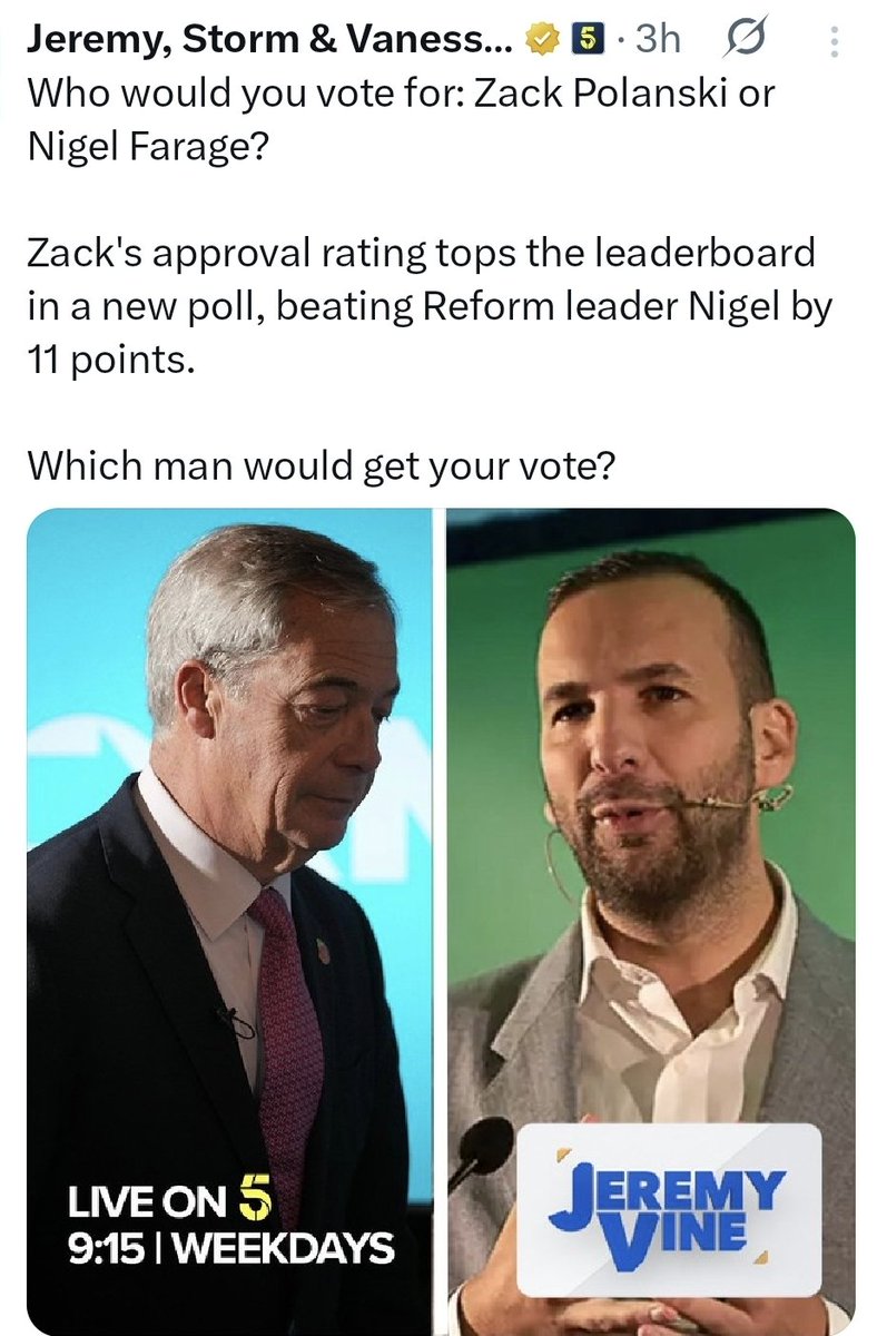 🗳 Who would you vote for?

🟢 Zack Polanski 

↩️ Nigel Farage