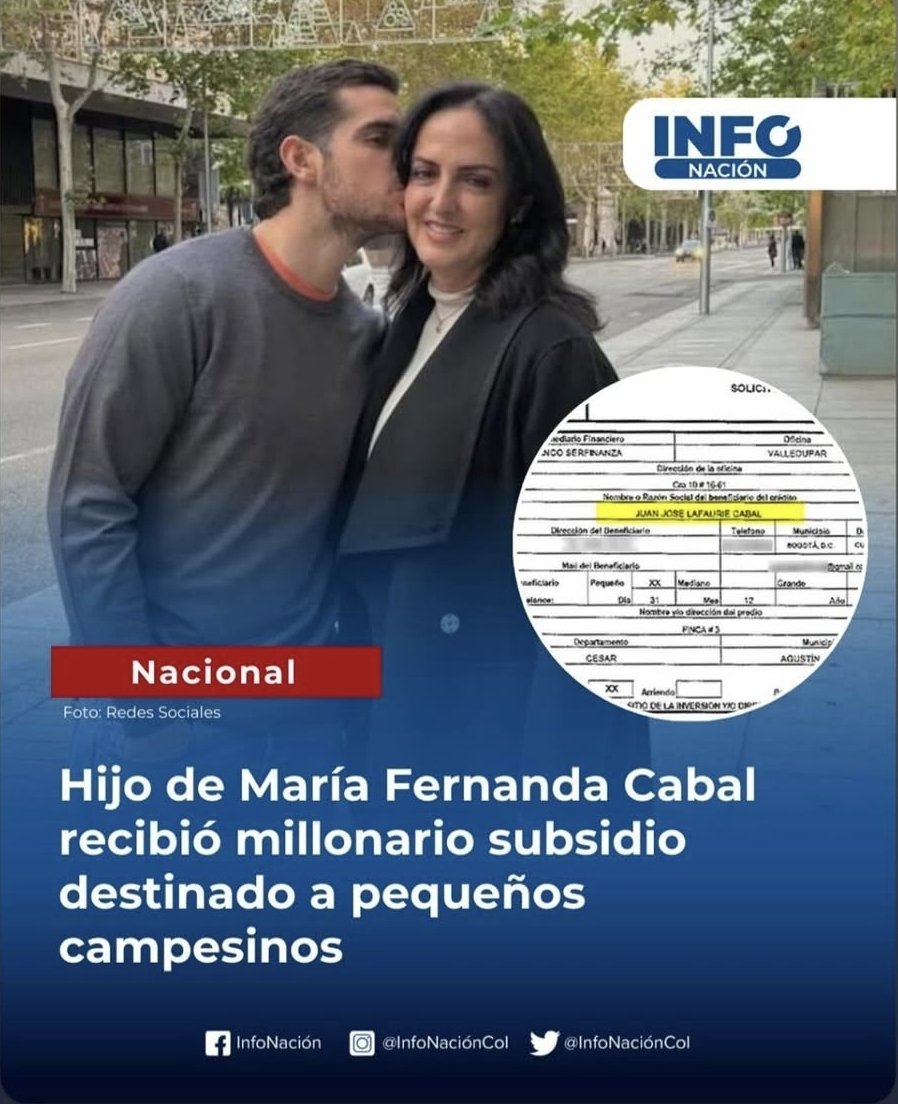 delmarpizarro's tweet photo. El hijo de Lafourie y Cabal accede a subsidios del Estado diseñados para pequeños productores agrícolas... Lo que los mega-ricos nunca dicen es que quieren socialismo para ellos mismos y competencia para los demás. https://t.co/ZwaAdL0UDz