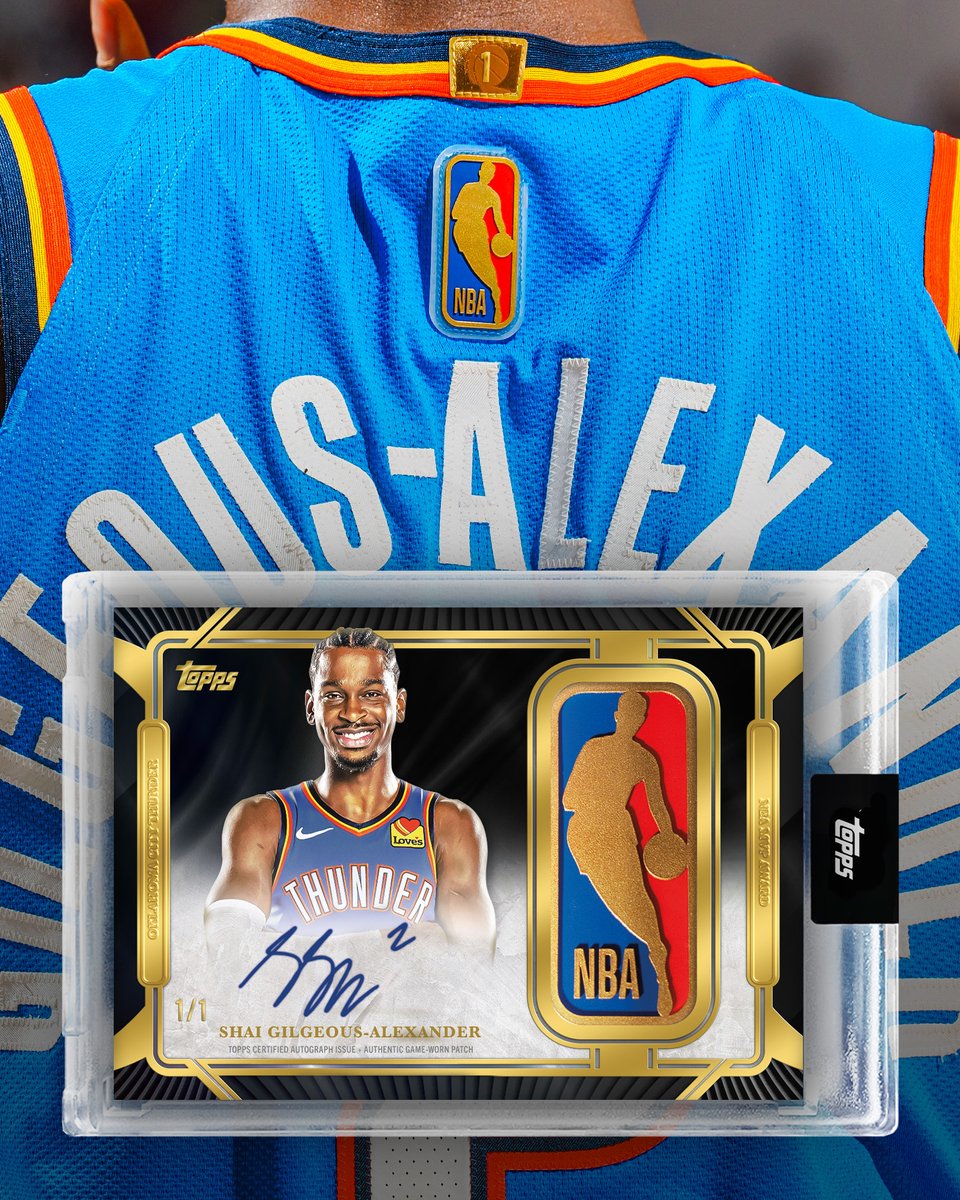 OFFICIAL: Topps x NBA Gold Logoman trading cards have arrived.

Shai Gilgeous-Alexander (MVP), Evan Mobley (DPOY), and Stephon Castle (ROY) are all wearing a Gold Logoman Patch for the 2025-26 NBA season.

These 1-of-1 trading cards feature a game-worn Gold Logoman Patch and the