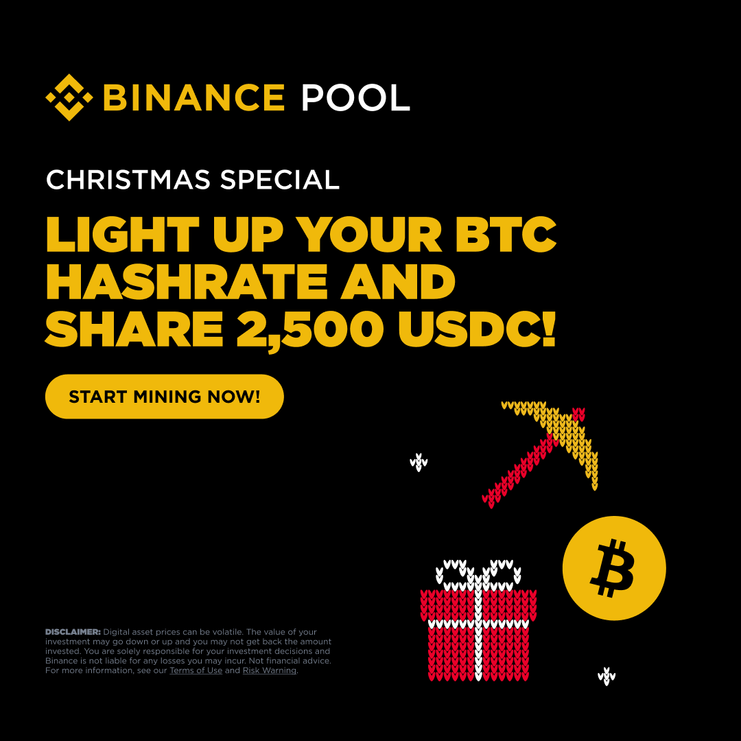 binance's tweet image. Mine BTC on Binance Pool and boost your hashrate for a chance to share 2,500 USDC. 

Don’t miss out 👉 binance.com/en/support/ann…