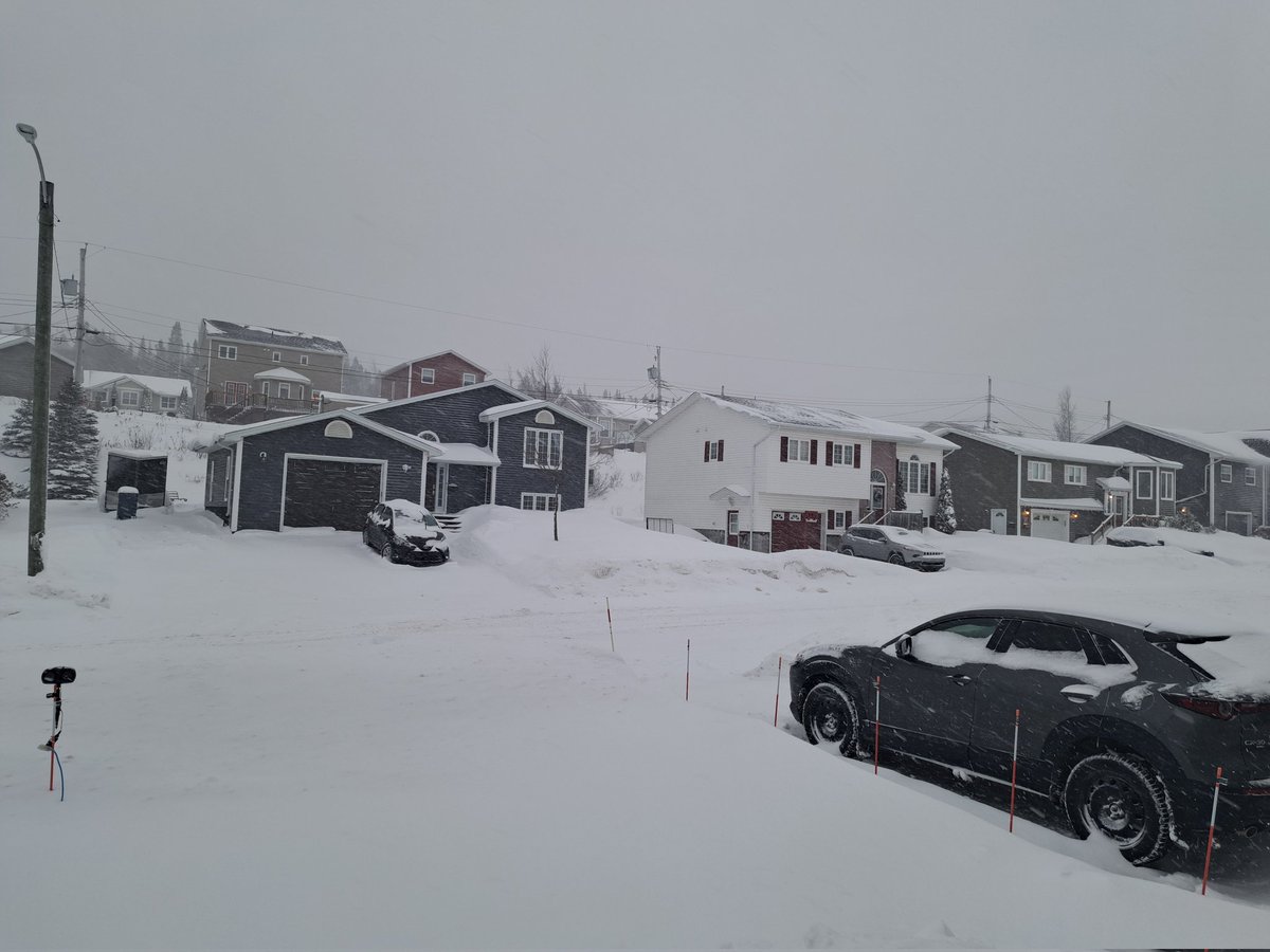 After a fairly quiet night and morning the snow and winds are starting to ramp up in #cornerbrook #nl. Higher elevations of the city could get 40+ cms of snow by Tue. am! 🥶 #nlwx <a href="/EddieSheerr/">Eddie Sheerr</a> <a href="/MurphTWN/">Chris Murphy TWN</a> <a href="/weathernetwork/">The Weather Network</a>