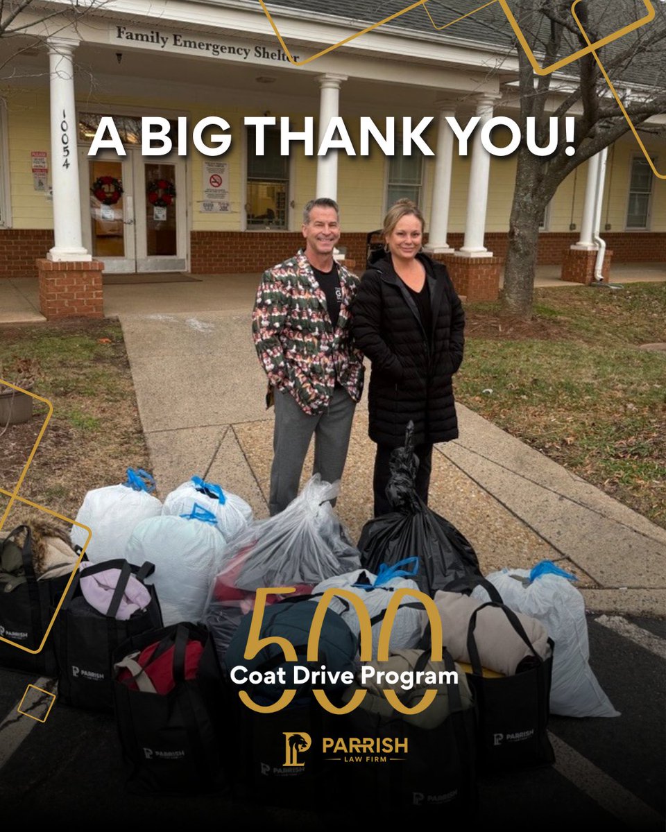 jimparrish's tweet photo. Parrish Car Accident &amp; Personal Injury Law Firm Announces Annual Coat Drive Donation to NVFS’ SERVE Campus in Manassas https://t.co/nKTOEyBGw8 via @ein_news https://t.co/4nPNbbgsAp