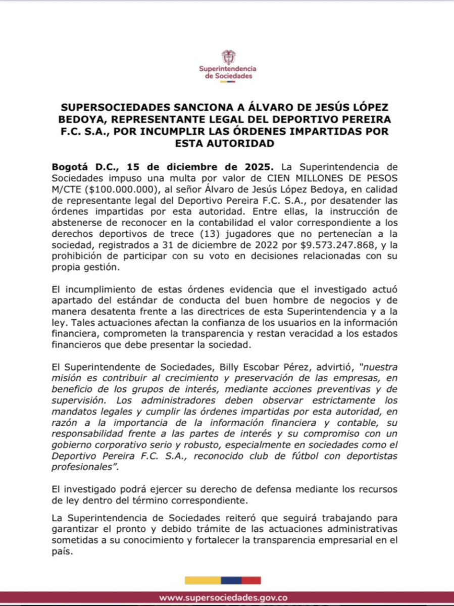 Álvaro López Bedoya presidente de <a href="/DeporPereiraFC/">Deportivo Pereira 🐺</a> le sigue echando sal a la herida,más problemas, sin solución <a href="/_SamuelDuque/">Samuel Duque</a> <a href="/Camiloarangoro/">Camilo Arango</a> <a href="/JulianSantaR/">Julián Andrés Santa ⭐️</a> <a href="/radio_eje/">Radio Eje del Café</a> <a href="/Reztre/">Reztre🎄</a> <a href="/jjtabimarelata/">J J Tabima </a> <a href="/sebas2811/">Sebas Ospina ⚽️🏟👨‍💼📺🎙</a> <a href="/DuqueSecretario/">LuisDuqueSecretario</a> <a href="/betofrancob/">humberto franco buit</a>