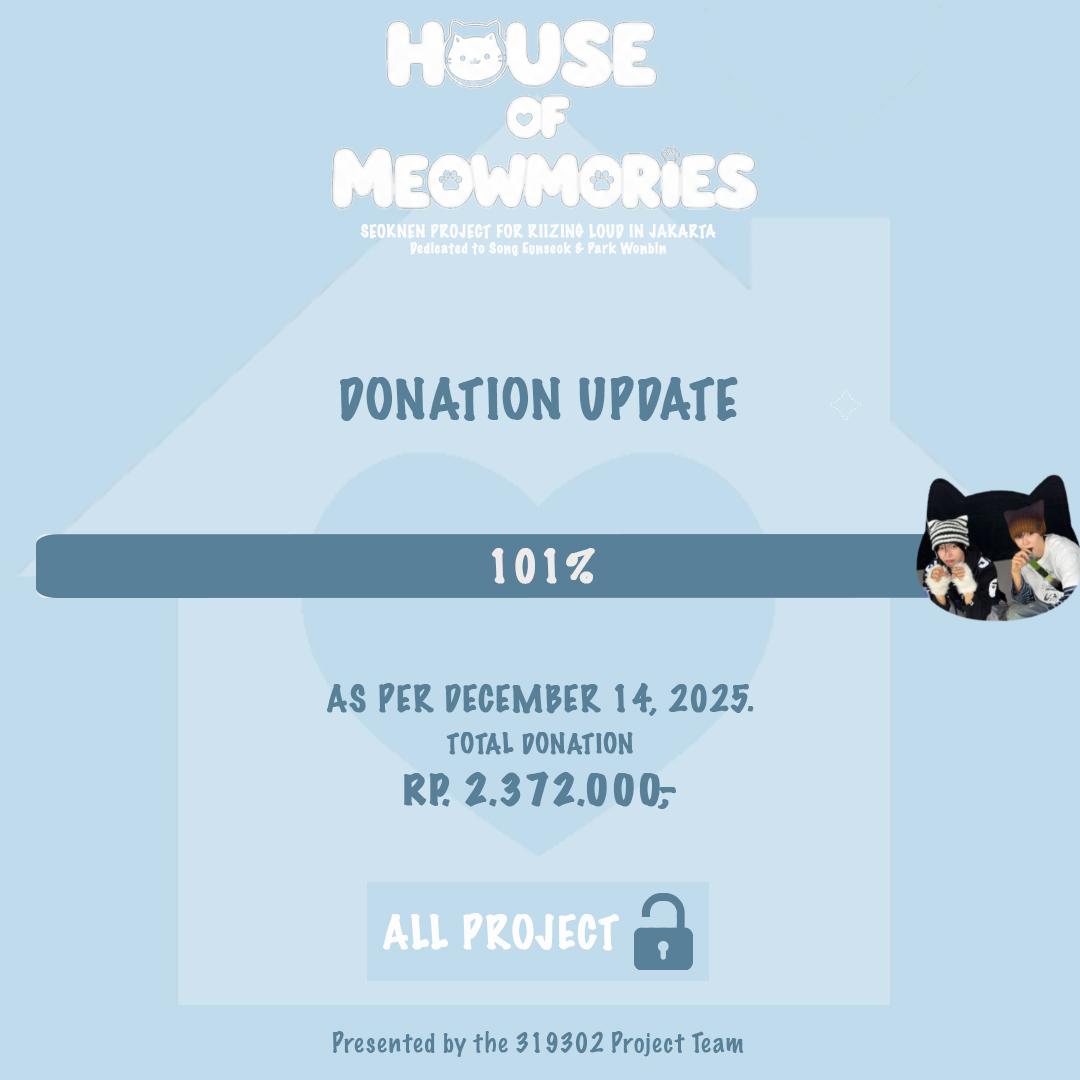 319302_PROJECT's tweet image. We're happy to share that House of Meowmories has reached 101% of its donation goal! Thank you for the overwhelming love and trust. 🩵

Donation is now closed. Extra funds will go to additional project (tba). Please look forward to our next updates! 🐾

#SEOKNEN_HOUSEOFMEOWMORIES